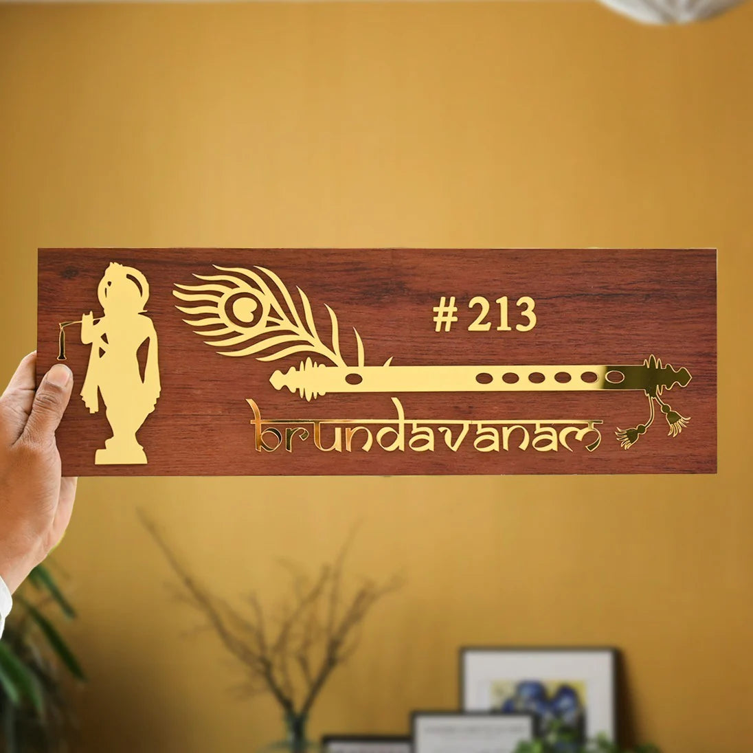 3D Krishna Flute Name Plate