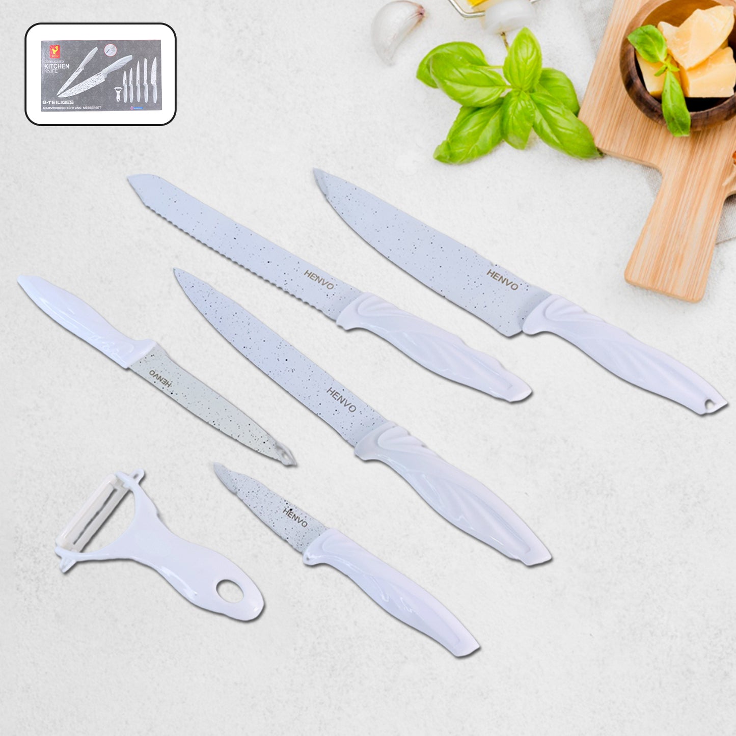 Marble Coated Stainless Steel Kitchen Knife Set (6 Pc)