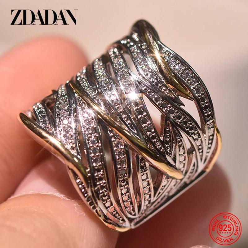 ZDADAN 925 Sterling Silver Braided Finger Ring For Women Jewelry Party Gift