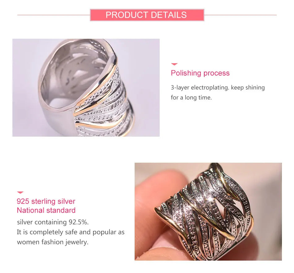 ZDADAN 925 Sterling Silver Braided Finger Ring For Women Jewelry Party Gift