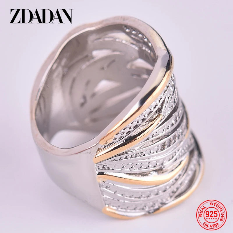 ZDADAN 925 Sterling Silver Braided Finger Ring For Women Jewelry Party Gift