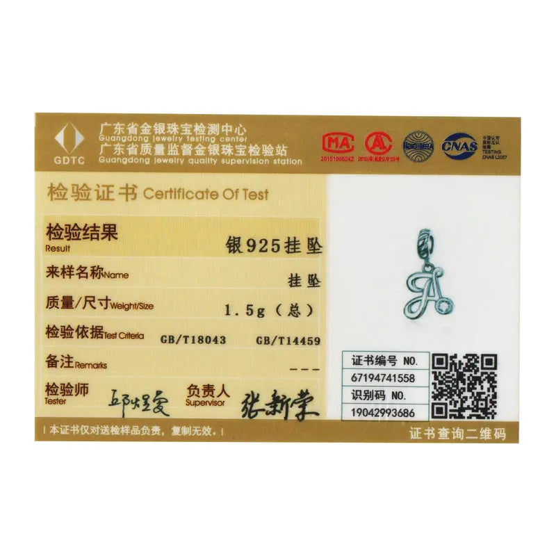 BAMOER 925 Sterling Silver Vintage Letter A to Z Pendant Necklace Initial Long Chain Necklace Platinum Plated Women Fine Jewelry