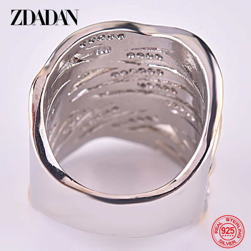 ZDADAN 925 Sterling Silver Braided Finger Ring For Women Jewelry Party Gift