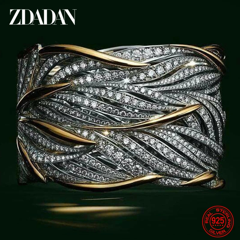 ZDADAN 925 Sterling Silver Braided Finger Ring For Women Jewelry Party Gift