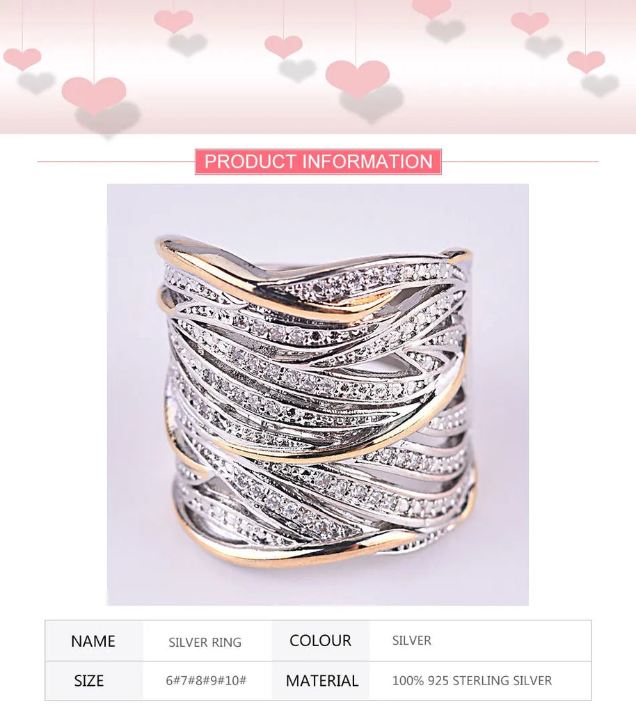 ZDADAN 925 Sterling Silver Braided Finger Ring For Women Jewelry Party Gift