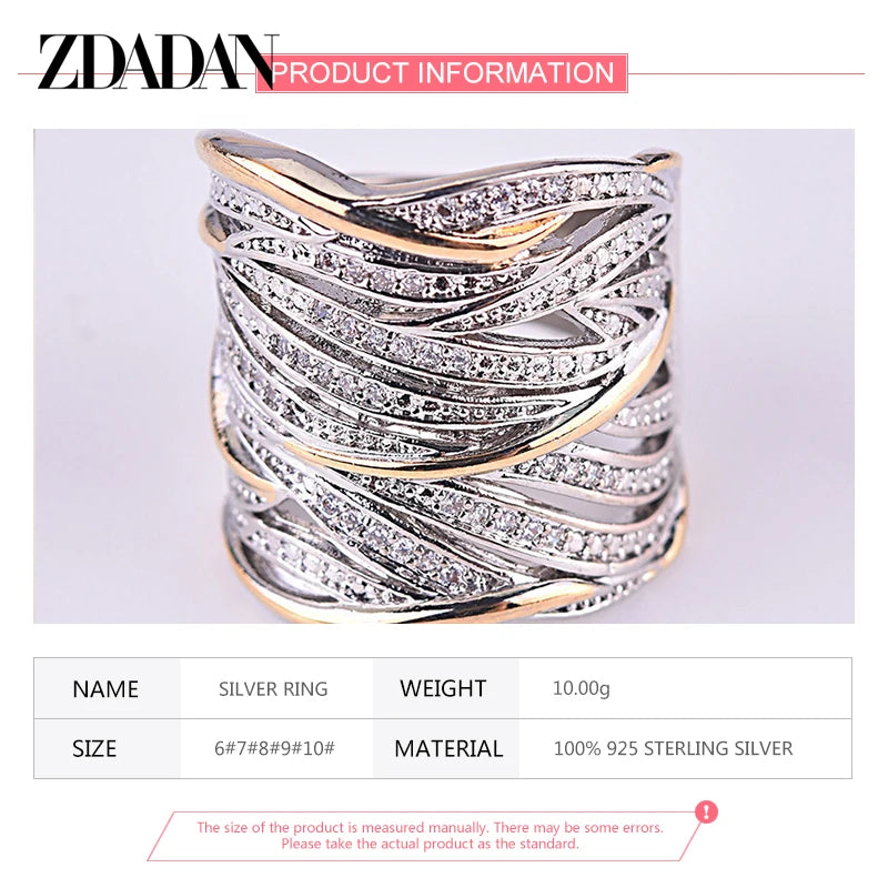 ZDADAN 925 Sterling Silver Braided Finger Ring For Women Jewelry Party Gift