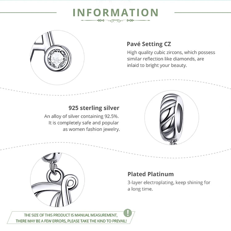 BAMOER 925 Sterling Silver Vintage Letter A to Z Pendant Necklace Initial Long Chain Necklace Platinum Plated Women Fine Jewelry