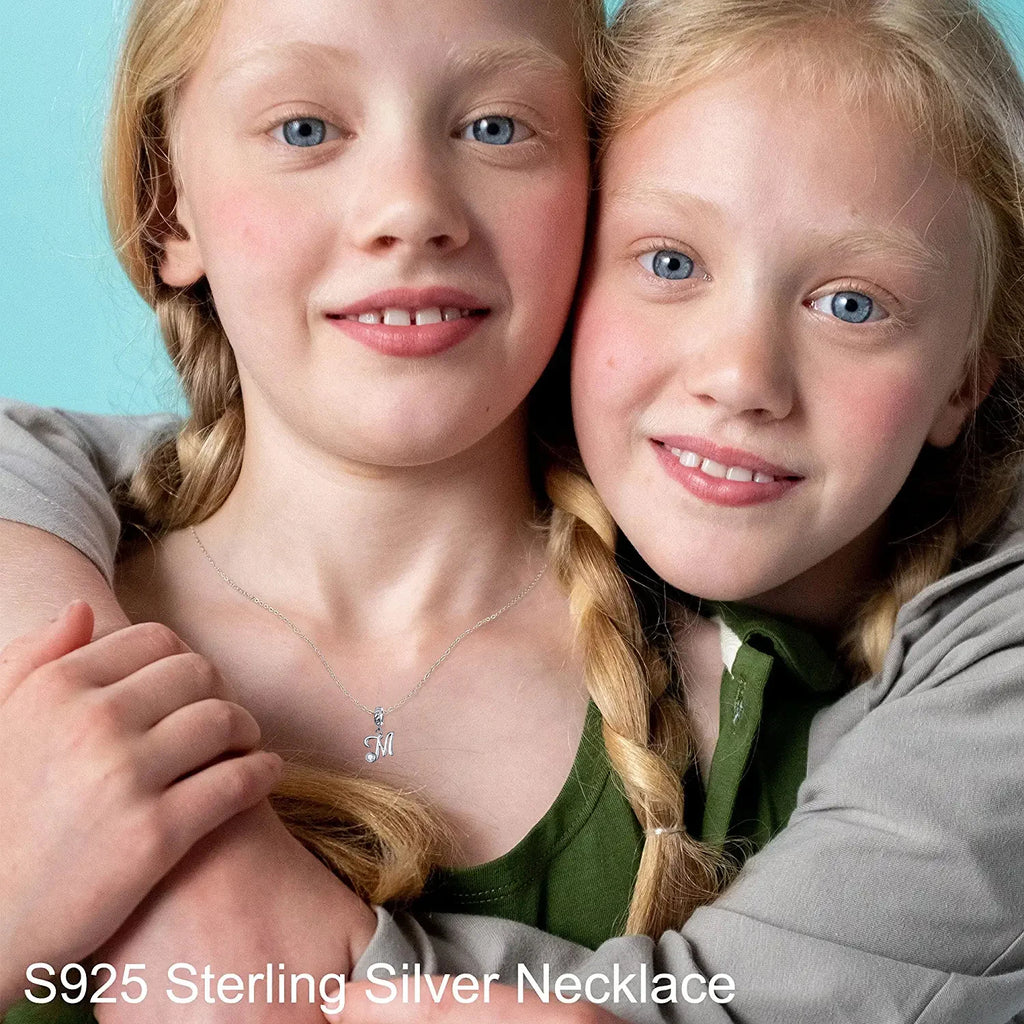 BAMOER 925 Sterling Silver Vintage Letter A to Z Pendant Necklace Initial Long Chain Necklace Platinum Plated Women Fine Jewelry