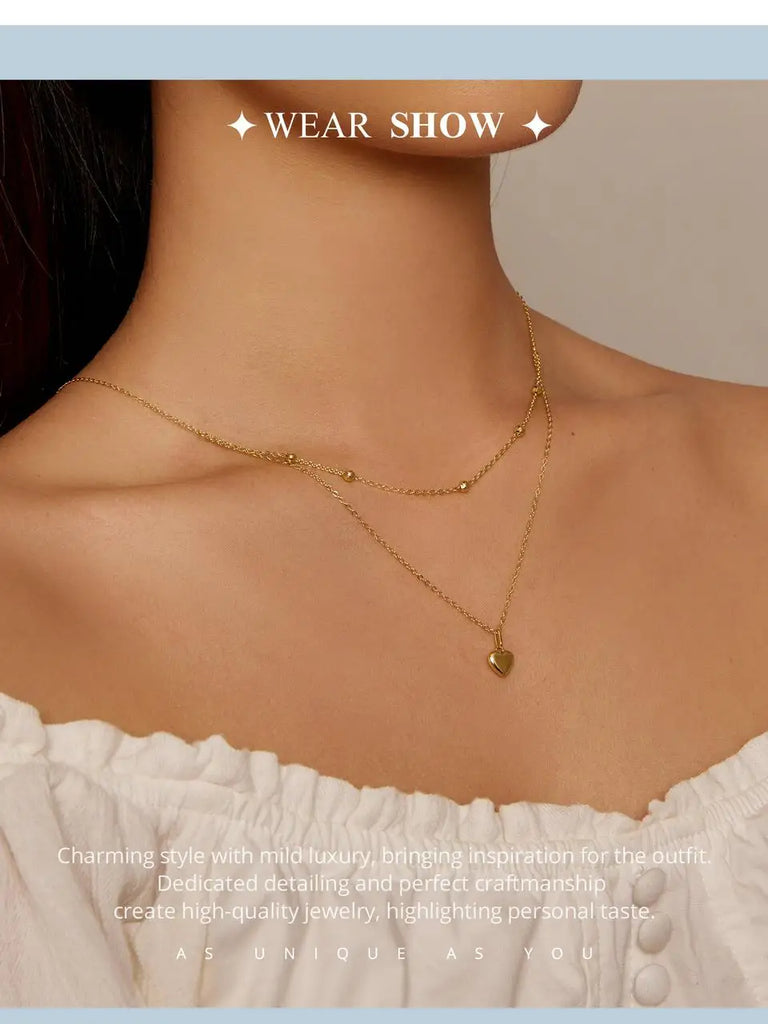 BAMOER 925 Sterling Silver Heart Pendant Necklace for Women Gold Double Layer Choker Female Fine Jewelry BSN168
