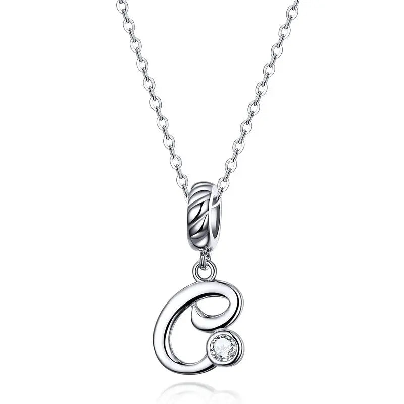 BAMOER 925 Sterling Silver Vintage Letter A to Z Pendant Necklace Initial Long Chain Necklace Platinum Plated Women Fine Jewelry