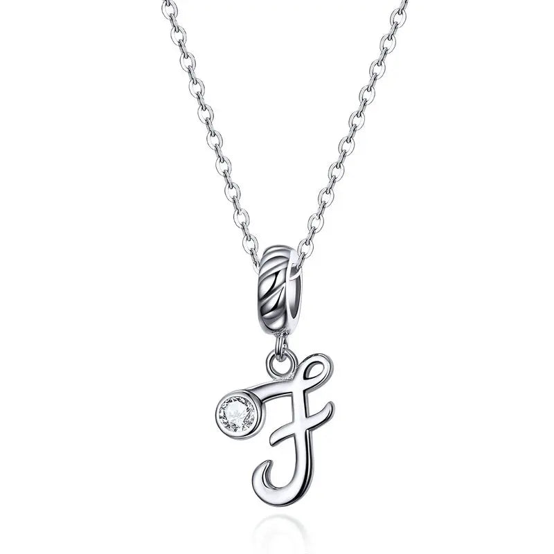 BAMOER 925 Sterling Silver Vintage Letter A to Z Pendant Necklace Initial Long Chain Necklace Platinum Plated Women Fine Jewelry