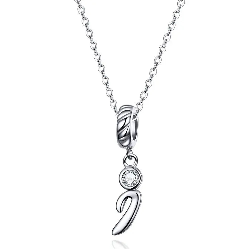 BAMOER 925 Sterling Silver Vintage Letter A to Z Pendant Necklace Initial Long Chain Necklace Platinum Plated Women Fine Jewelry