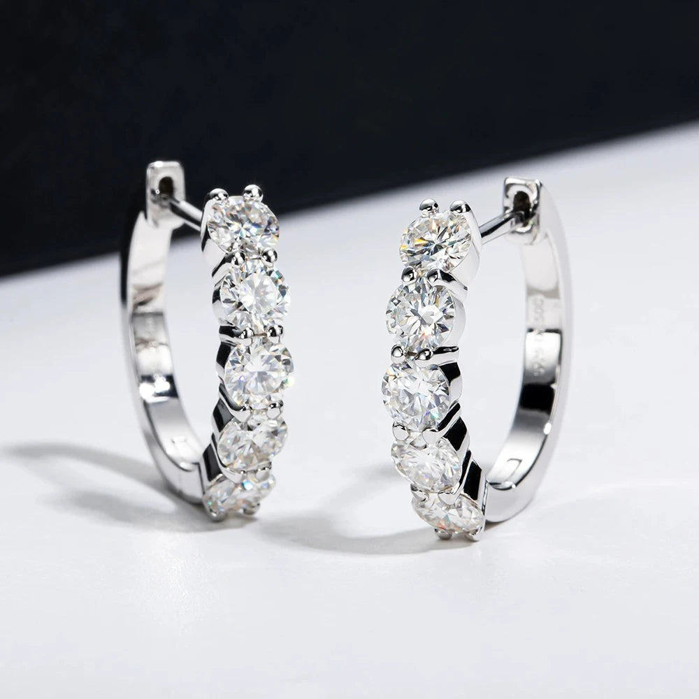 JoyceJelly 925 Sterling Silver Moissanite Diamond Ear Studs 1CT/2CT Round Cut Ear-Hooks Women's Earrings Wedding Fine Jewelry
