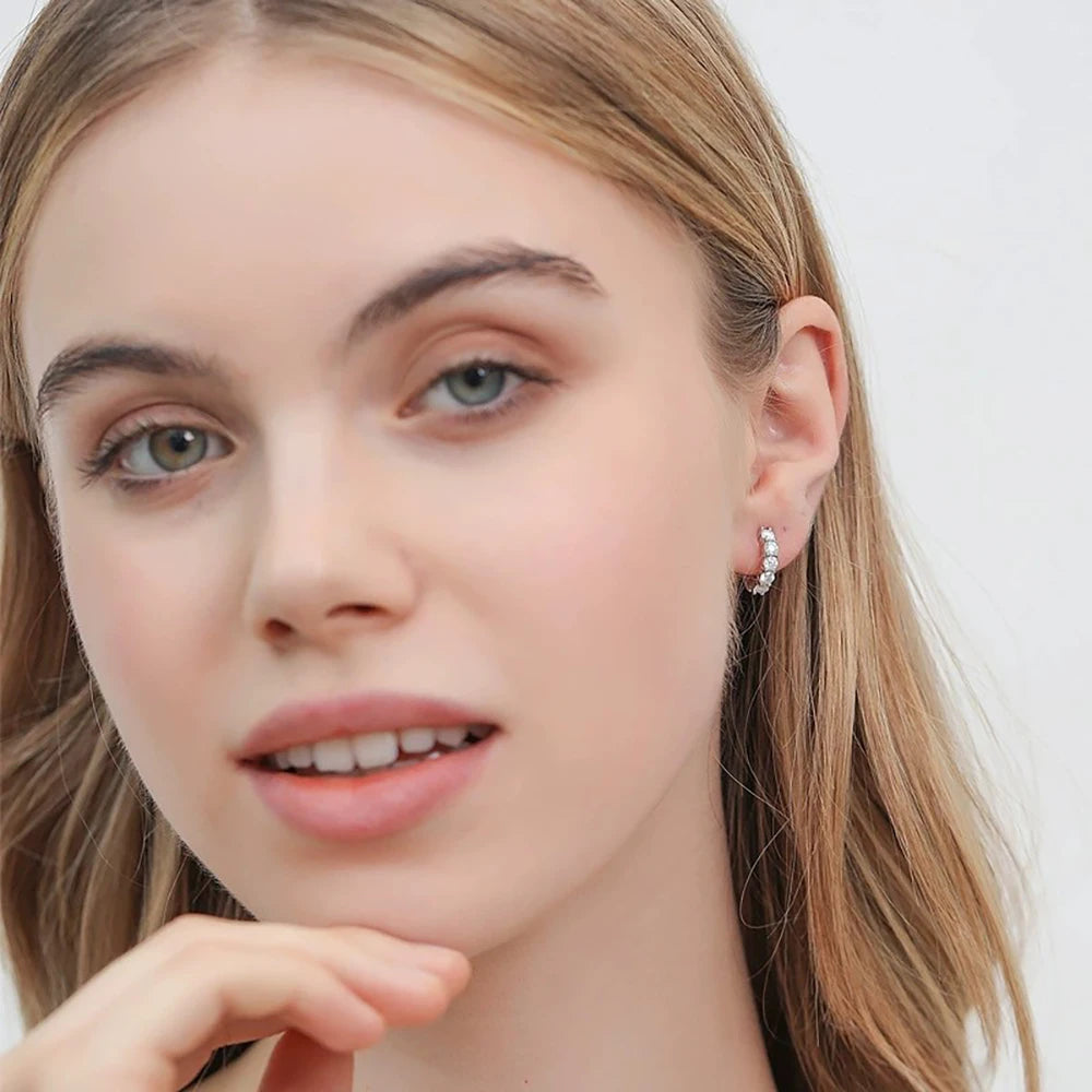 JoyceJelly 925 Sterling Silver Moissanite Diamond Ear Studs 1CT/2CT Round Cut Ear-Hooks Women's Earrings Wedding Fine Jewelry