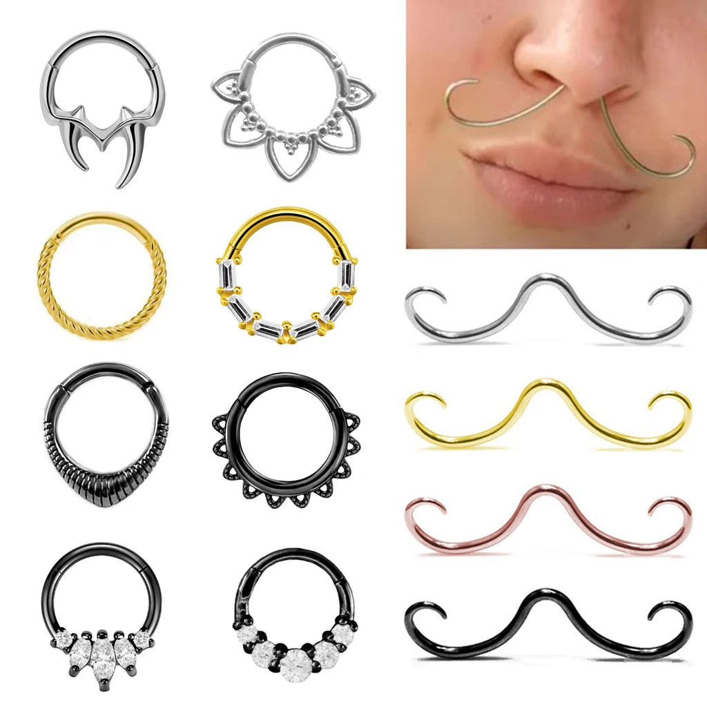 Septum Mustache Ring  Body Piercing Jewelry for Women Men 14G 16G 316L Surgical Steel  Nose Stud