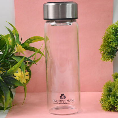 Outdoor Sport Glass Water Bottle  With Steel Lid  500 Ml Approx)